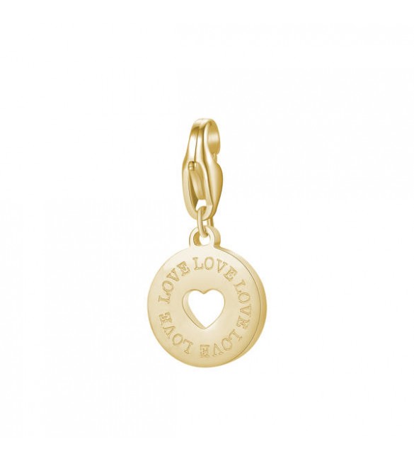 Charm donna gioielli Sagapò Happy in acciaio 316L pvd oro medaglietta con Cuoricino e scritta Love sha368