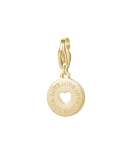 Charm donna gioielli Sagapò Happy in acciaio 316L pvd oro medaglietta con Cuoricino e scritta Love sha368