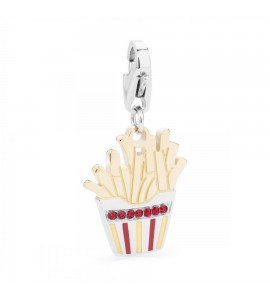 Charm donna gioielli Sagapò Happy in acciaio 316L pvd oro Patatine Fritte smalti colorati cristalli sha96