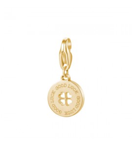 Charm donna gioielli Sagapò Happy in acciaio 316L pvd oro Quadrifoglio sha371