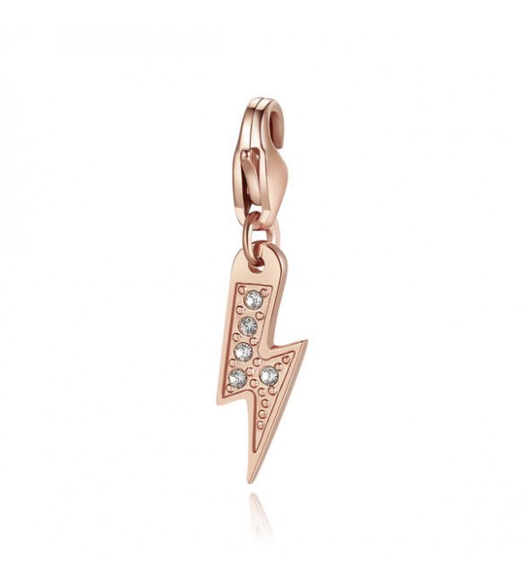 Charm donna gioielli Sagapò Happy in acciaio 316L pvd oro rosa a saetta con cristalli bianchi sha354