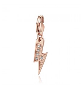 Charm donna gioielli Sagapò Happy in acciaio 316L pvd oro rosa a saetta con cristalli bianchi sha354
