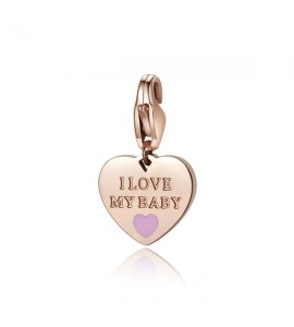 Charm donna gioielli Sagapò Happy in acciaio 316L pvd oro rosa Cuore con I Love My Baby e smalto rosa sha335