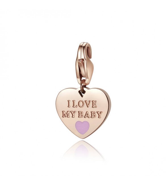 Charm donna gioielli Sagapò Happy in acciaio 316L pvd oro rosa Cuore con I Love My Baby e smalto rosa sha335