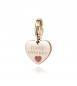 Charm donna gioielli Sagapò Happy in acciaio 316L pvd oro rosa Cuore con I Love My Family e smalto corallo sha345
