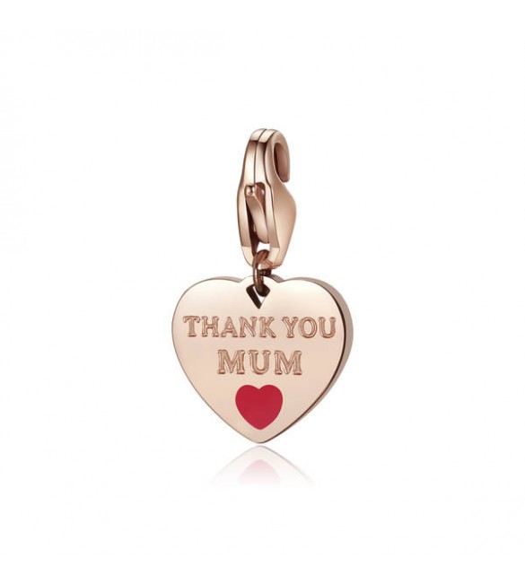 Charm donna gioielli Sagapò Happy in acciaio 316L pvd oro rosa Cuore con Thank You Mum e smalto rosso sha347