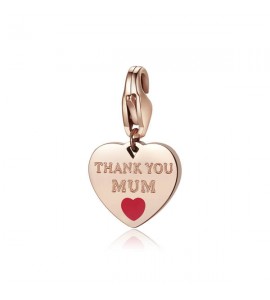 Charm donna gioielli Sagapò Happy in acciaio 316L pvd oro rosa Cuore con Thank You Mum e smalto rosso sha347