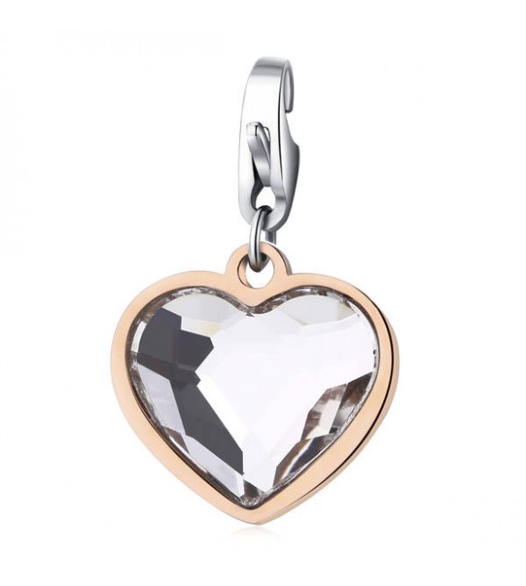Charm donna gioielli Sagapò Happy in acciaio 316L pvd oro rosa Cuore e cristallo sha256