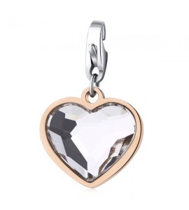 Charm donna gioielli Sagapò Happy in acciaio 316L pvd oro rosa Cuore e cristallo sha256