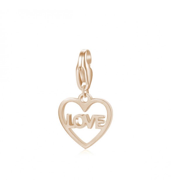 Charm donna gioielli Sagapò Happy in acciaio 316L pvd oro rosa Cuore e scritta Love sha366