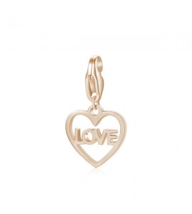 Charm donna gioielli Sagapò Happy in acciaio 316L pvd oro rosa Cuore e scritta Love sha366