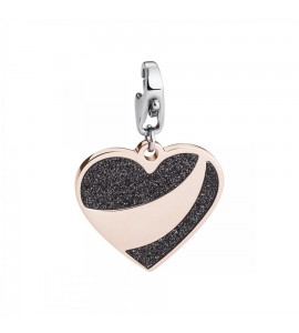 Charm donna gioielli Sagapò Happy in acciaio 316L pvd oro rosa Cuore Glitter Nero sha175