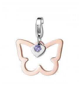 Charm donna gioielli Sagapò Happy in acciaio 316L pvd oro rosa Farfalla bianca e zircone sha272