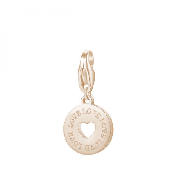 Charm donna gioielli Sagapò Happy in acciaio 316L pvd oro rosa medaglietta con Cuoricino e scritta Love sha369