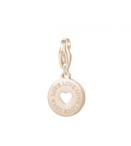 Charm donna gioielli Sagapò Happy in acciaio 316L pvd oro rosa medaglietta con Cuoricino e scritta Love sha369