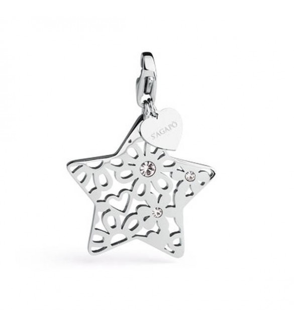 Charm donna gioielli Sagapò Happy in acciaio 316L Stella Grande Fiore cristalli bianchi sha161