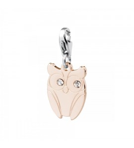 Charm donna gioielli Sagapò Happy in acciaio pvd oro rosa Gufo e cristalli sha44