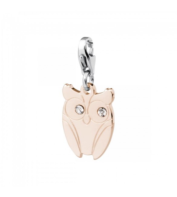 Charm donna gioielli Sagapò Happy in acciaio pvd oro rosa Gufo e cristalli sha44