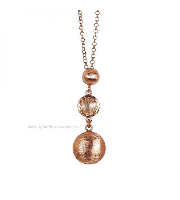 Collana Donna Gioielli Boccadamo Cristallarte in bronzo rosato con cristallo peach ed elemento effetto graffiato XGR487RS