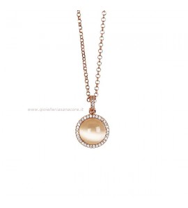 Collana donna gioielli Boccadamo Sharada in bronzo con cabochon beige gatteggiante e zirconi xgr490rs