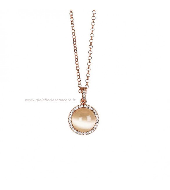 Collana donna gioielli Boccadamo Sharada in bronzo con cabochon beige gatteggiante e zirconi xgr490rs
