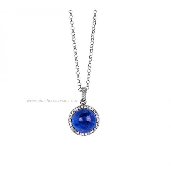 Collana donna gioielli Boccadamo Sharada in bronzo con cabochon blu rutilato e zirconi xgr490