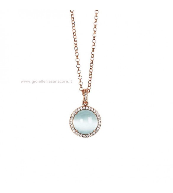 Collana donna gioielli Boccadamo Sharada in bronzo con cabochon celeste gatteggiante e zirconi xgr490rsa