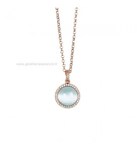 Collana donna gioielli Boccadamo Sharada in bronzo con cabochon celeste gatteggiante e zirconi xgr490rsa