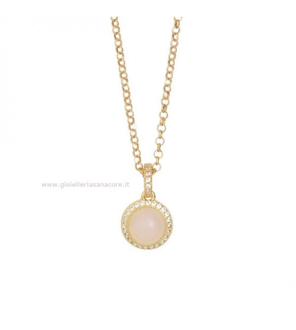 Collana donna gioielli Boccadamo Sharada in bronzo con cabochon rosa chiaro e zirconi xgr505d