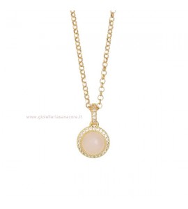 Collana donna gioielli Boccadamo Sharada in bronzo con cabochon rosa chiaro e zirconi xgr505d