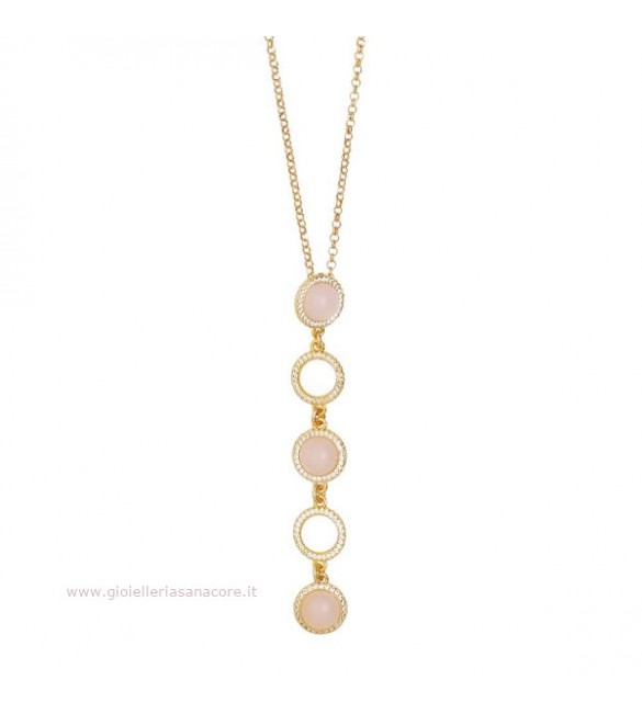 Collana donna gioielli Boccadamo Sharada in bronzo con pendente di cabochon rosa chiaro e zirconi XGR507D