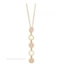 Collana donna gioielli Boccadamo Sharada in bronzo con pendente di cabochon rosa chiaro e zirconi XGR507D