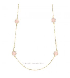 Collana donna gioielli Boccadamo Sharada in bronzo lunga con cabochon rosa chiaro e zirconi XGR506D