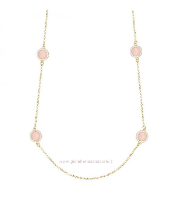 Collana donna gioielli Boccadamo Sharada in bronzo lunga con cabochon rosa chiaro e zirconi XGR506D
