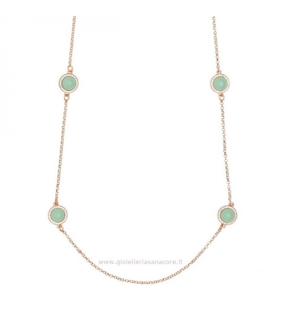 Collana donna gioielli Boccadamo Sharada in bronzo lunga con cabochon verde acqua e zirconi XGR506RS