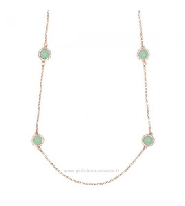 Collana donna gioielli Boccadamo Sharada in bronzo lunga con cabochon verde acqua e zirconi XGR506RS