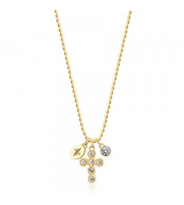 Collana Donna Gioielli Brosway Chakra in acciaio 316L pvd Oro con Croce e cristalli crystal bhkn061