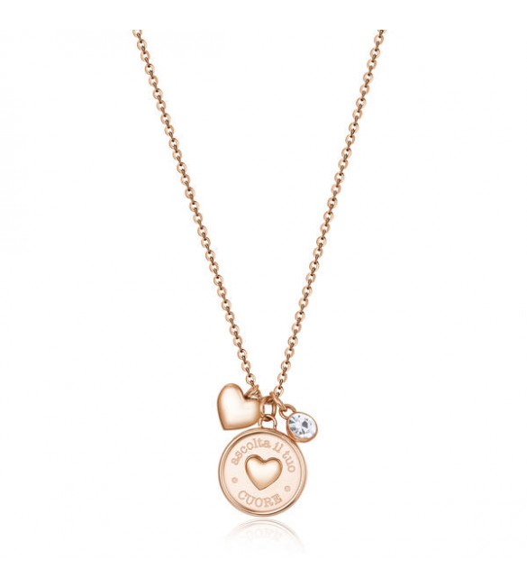 Collana donna gioielli Brosway Chakra in acciaio 316L pvd oro rosa con Cuore e cristalli crystal bhkl04