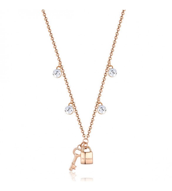 Collana donna gioielli Brosway Chakra in acciaio 316L pvd oro rosa con Lucchetto e cristalli crystal bhkl12