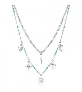 Collana Donna Gioielli Brosway Chant doppio filo in acciaio smalto turchese bah60