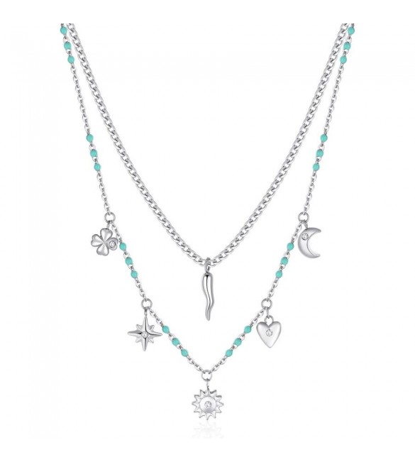 Collana Donna Gioielli Brosway Chant doppio filo in acciaio smalto turchese bah60