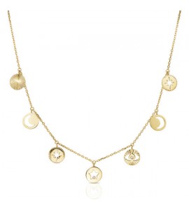 Collana donna gioielli Brosway Chant in acciaio 316L pvd oro con medagliette a cuore e cristalli crystal bah02