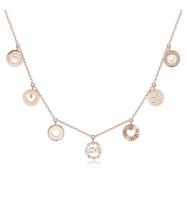 Collana donna gioielli Brosway Chant in acciaio 316L pvd oro rosa con medagliette a cuore e cristalli crystal bah09