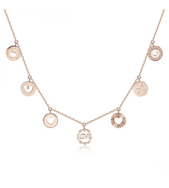 Collana donna gioielli Brosway Chant in acciaio 316L pvd oro rosa con medagliette a cuore e cristalli crystal bah09