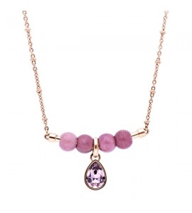 Collana donna gioielli Brosway Très Jolie mini acciaio 316L pvd oro rosa composta da elementi rodonite cristallo crystal antique
