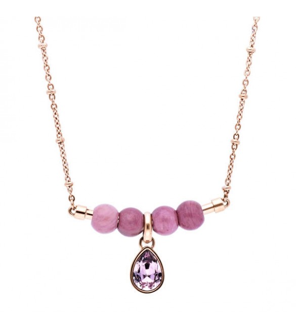 Collana donna gioielli Brosway Très Jolie mini acciaio 316L pvd oro rosa composta da elementi rodonite cristallo crystal antique