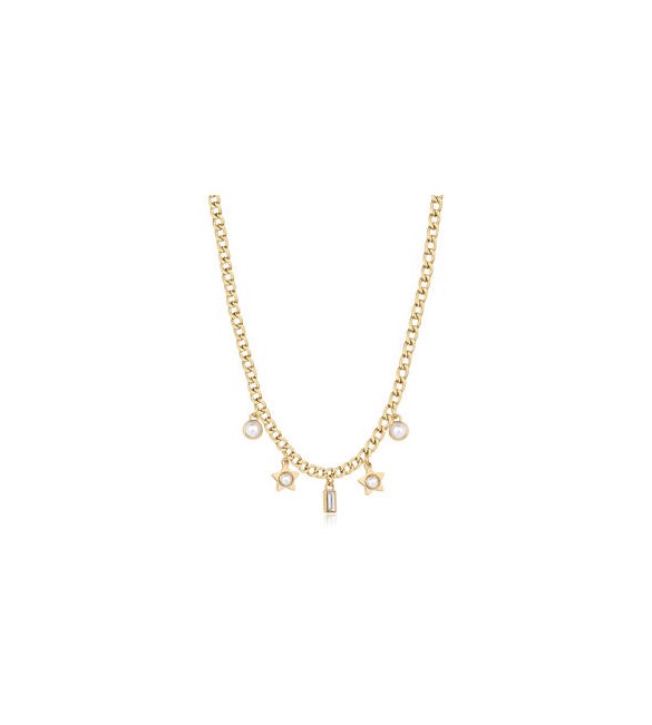 Collana Donna Gioielli S\'agapò Message in acciaio dorato con Stelle e perla ssg30