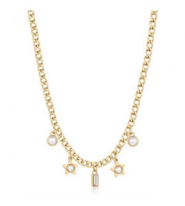 Collana Donna Gioielli S\'agapò Message in acciaio dorato con Stelle e perla ssg30