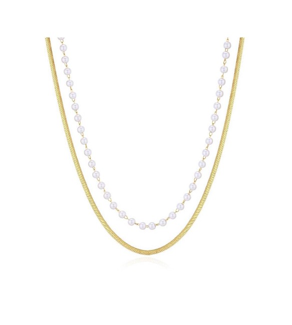 Collana Donna Gioielli S\'agapò Wisdom doppio filo in acciaio pvd oro con Perle swi06