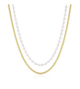 Collana Donna Gioielli S\'agapò Wisdom doppio filo in acciaio pvd oro con Perle swi06